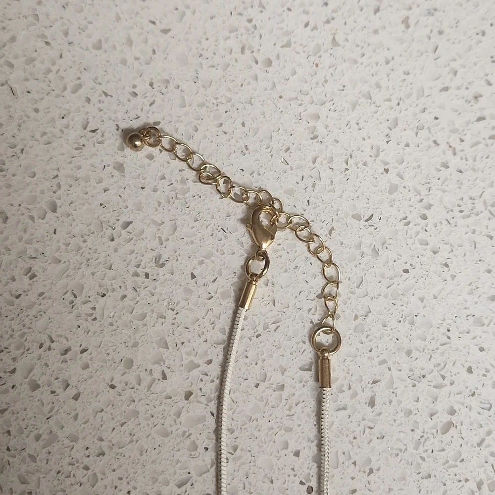 Maurices Gold & White Necklace with Tassle and Faux Diamond